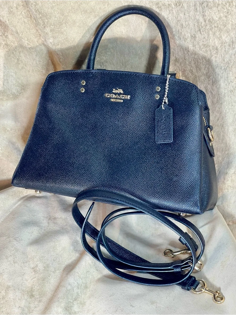 Coach Black Leather Satchel with Removable Strap and Gold Hardware